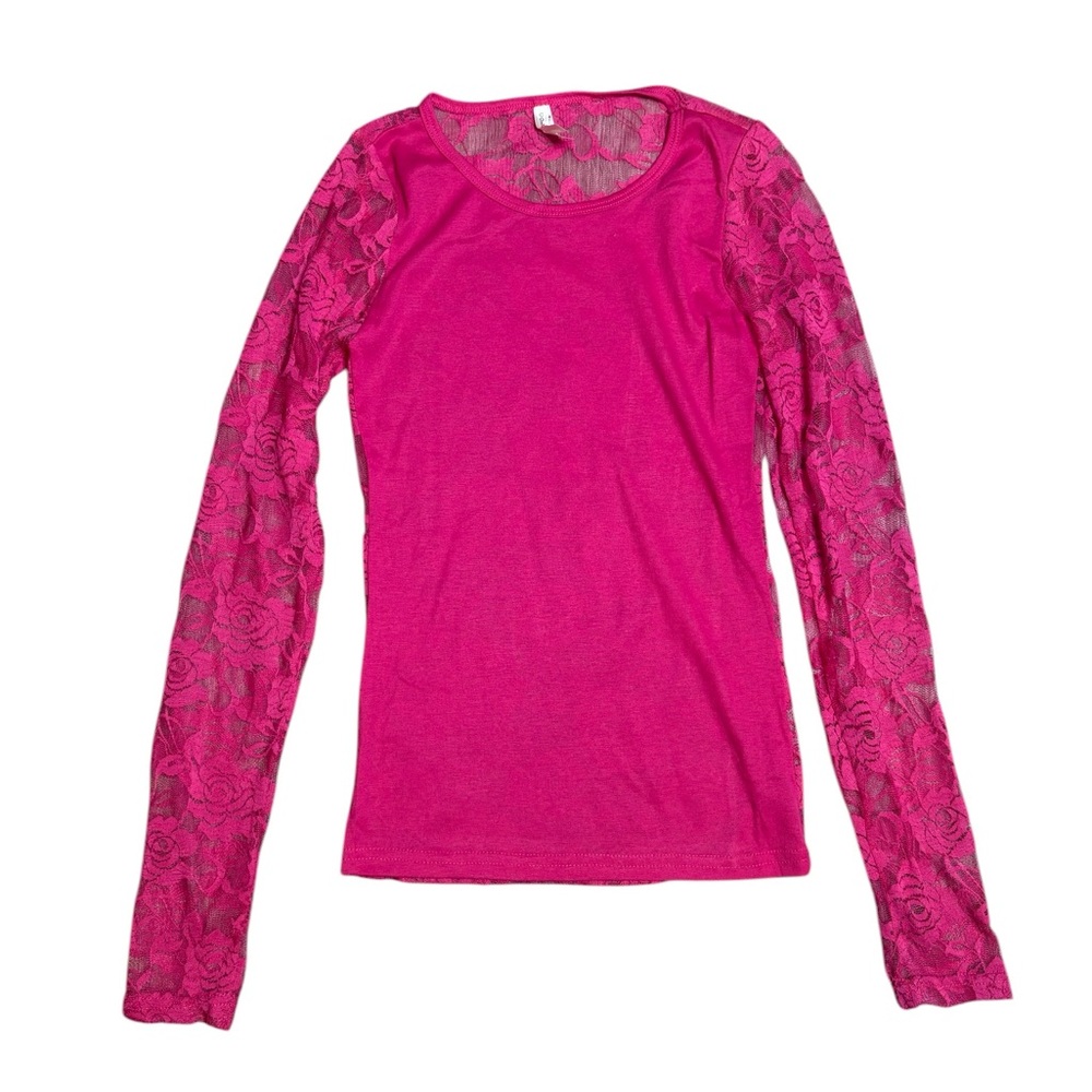 Color Story Hot Pink Lace Long Sleeve Top | Size Small